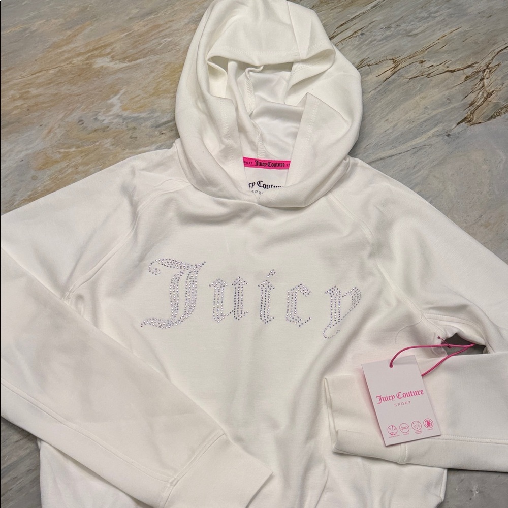 NWT Juicy Couture White Rhinestone Cropped Hoodie Small